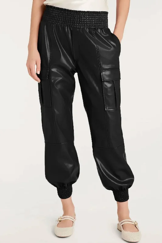 Elevate Your Wardrobe Faux Leather Cargo Jogger Pants In Black