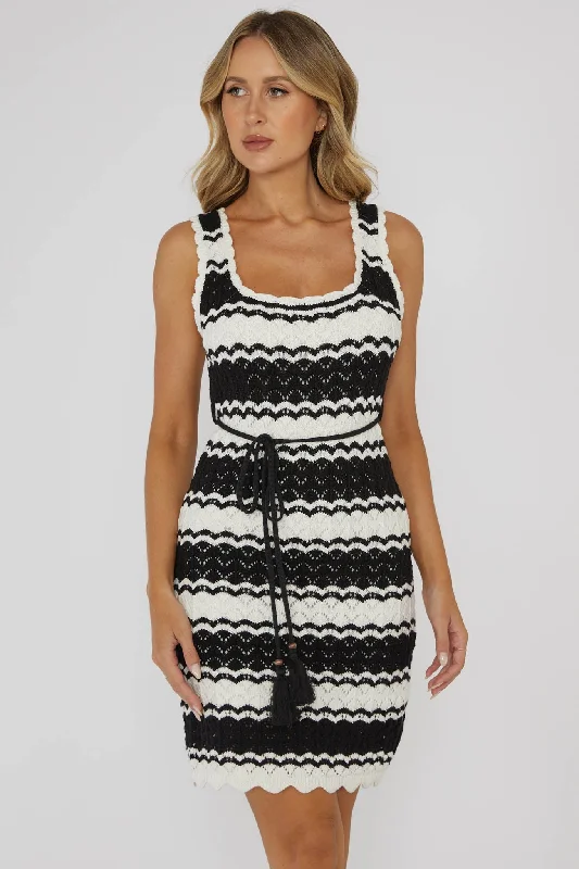 Casual Fashion Wander Lust Crochet Mini Dress Striped Black