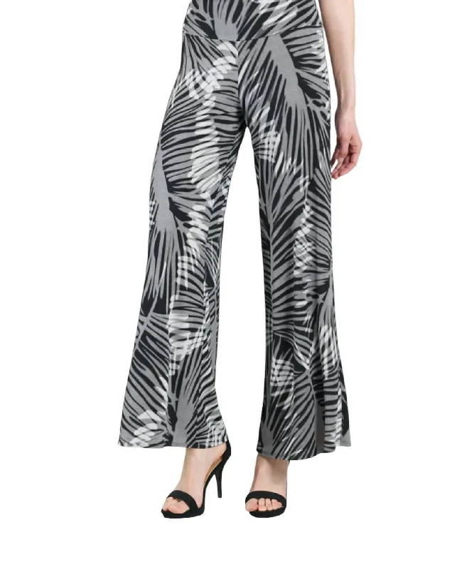 Coastal Beach - Inspired Style Palm Leaf Palazzo Pant In Black/taupe