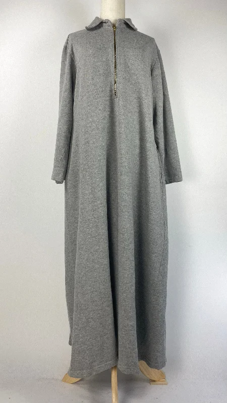 Get The Latest Trends Long Sleeve Half Zip Maxi Dress, Gray