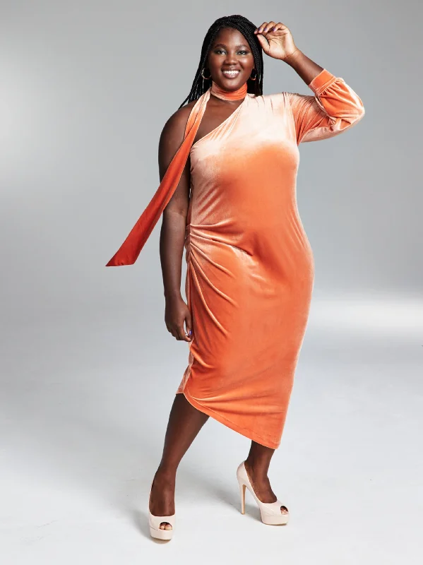 Wardrobe Update Women's Scarf Neck Draped Maxi Dress,Orange