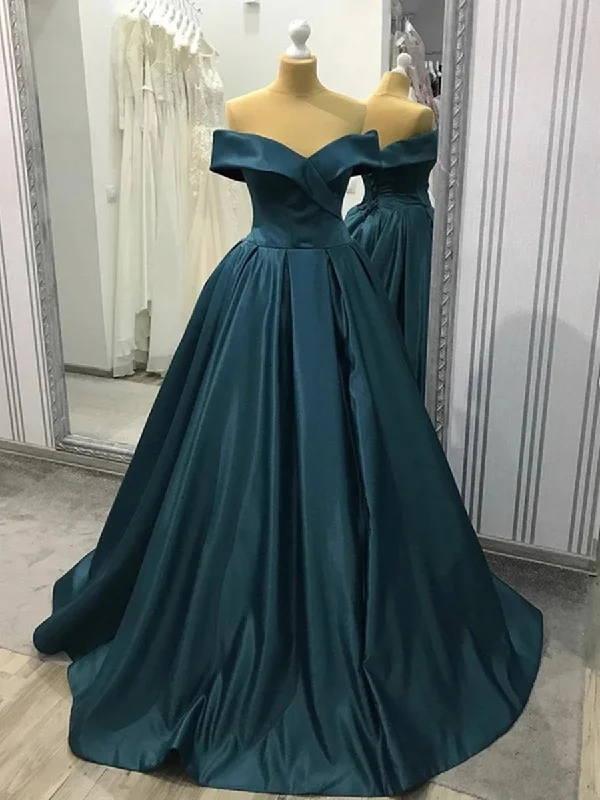 Flash Sale, Don't Miss Off Shoulder Blue-Green Long Prom Dresses, Off Shoulder Green Formal Evening Dresses, Off Shoulder Prom Gown