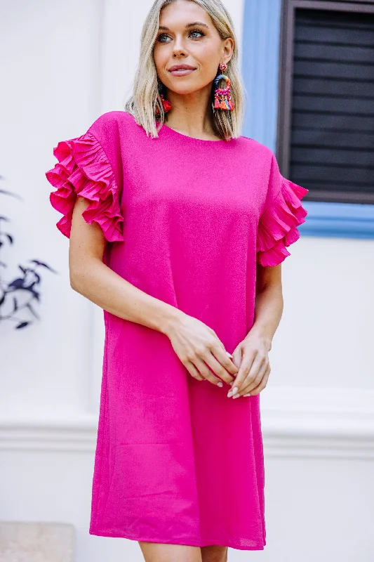 Premium Fabrics What A Vision Fuchsia Pink Ruffled Dress