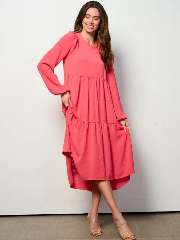 Limited Time Special Offer WOMEN'S LONG SLEEVE TIERED HIGH-LOW MIDI DRESS