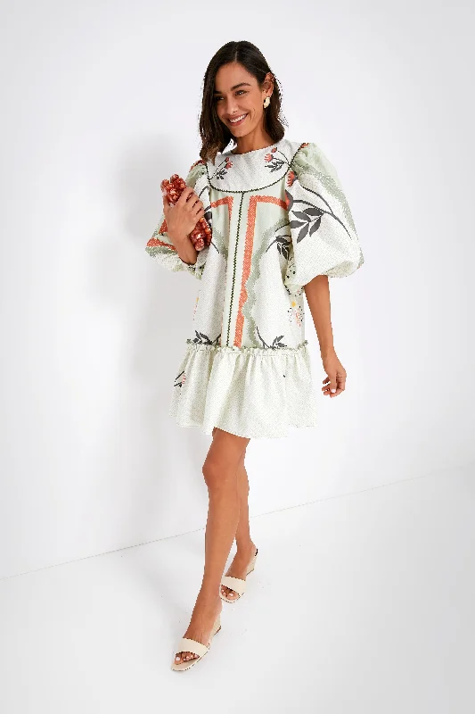 Vibrant Femme Fashion Botanical Placement Print Stella Dress