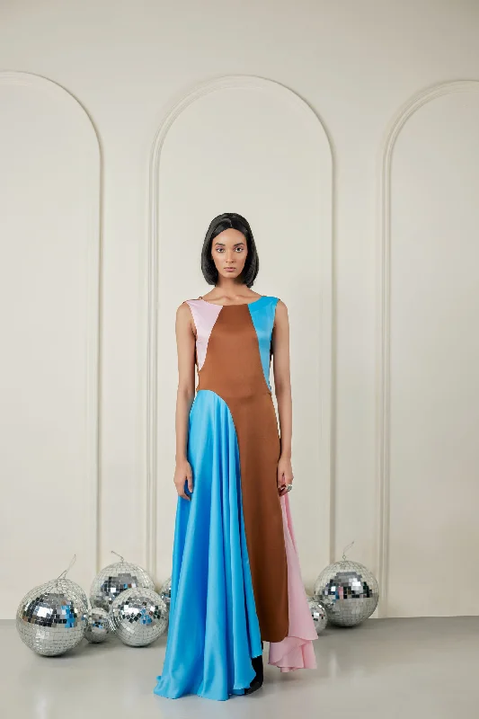 Dreamy Draping Patched Multi-color Maxi Dress