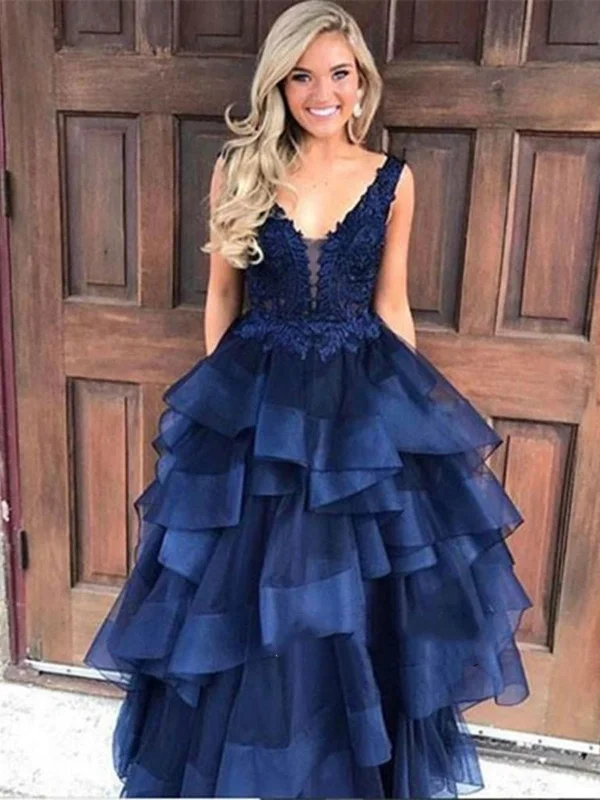 Odd Size Clearance Sale Cute V Neck Navy Blue Lace Prom Dress, Lace Prom Gown, Dark Blue Evening Dress