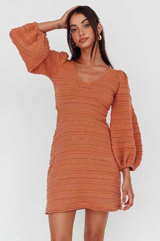 Celebrate With Big Savings Meredith Long Sleeve Cut-Out Mini Dress Cinnamon