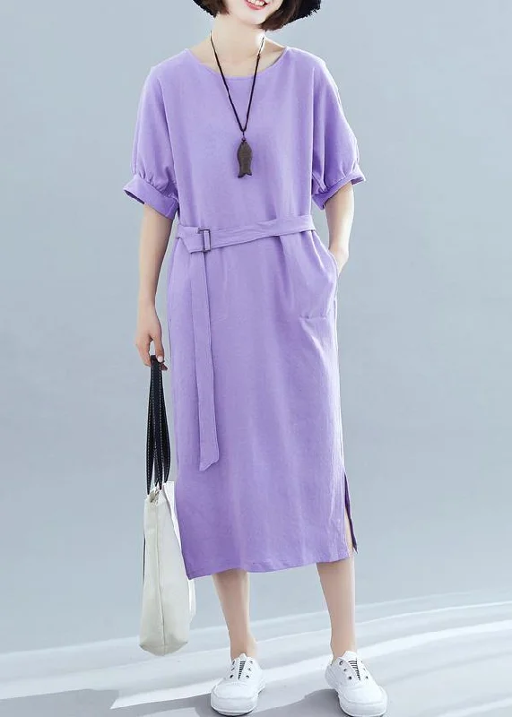 Casual Chic Clothing Modern o neck side open cotton clothes Runway purple Maxi Dresses summer