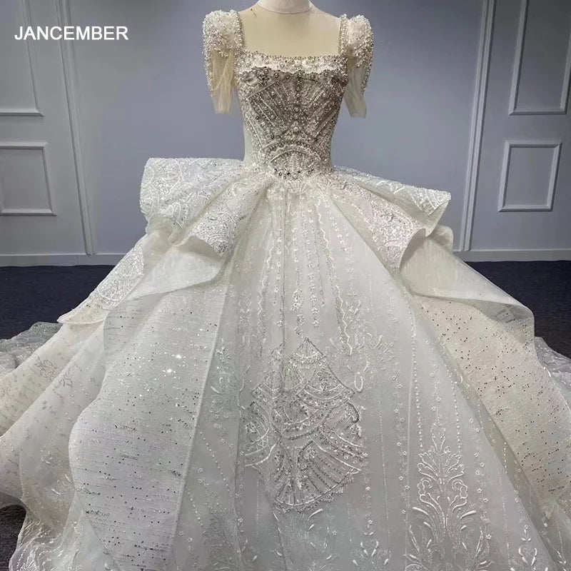 Budget Friendly Fashion Jancember Romantic Gorgeous Wedding Dresses For Women 2024 Bride Beading Floor-Length Organza Backless Vestido De Noiva MN25