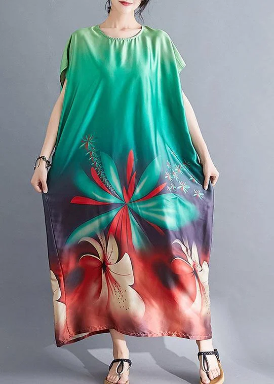 Modern Casual Clothing Beautiful Batwing Sleeve Wardrobes pattern green prints Maxi Dresses summer