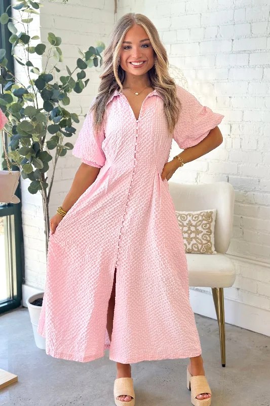 Special Offers, Don't Miss Light Pink Textured Maxi Dress