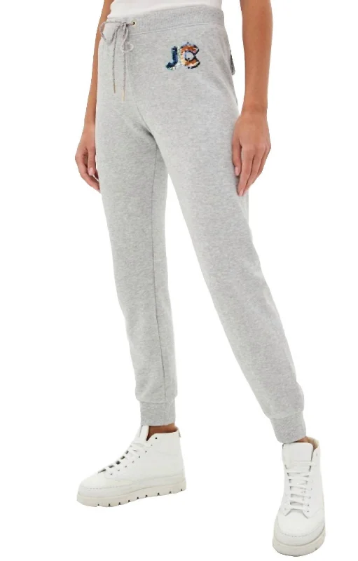 Casual Chic Women's French Terry Sequin Trim Joggers In Gray