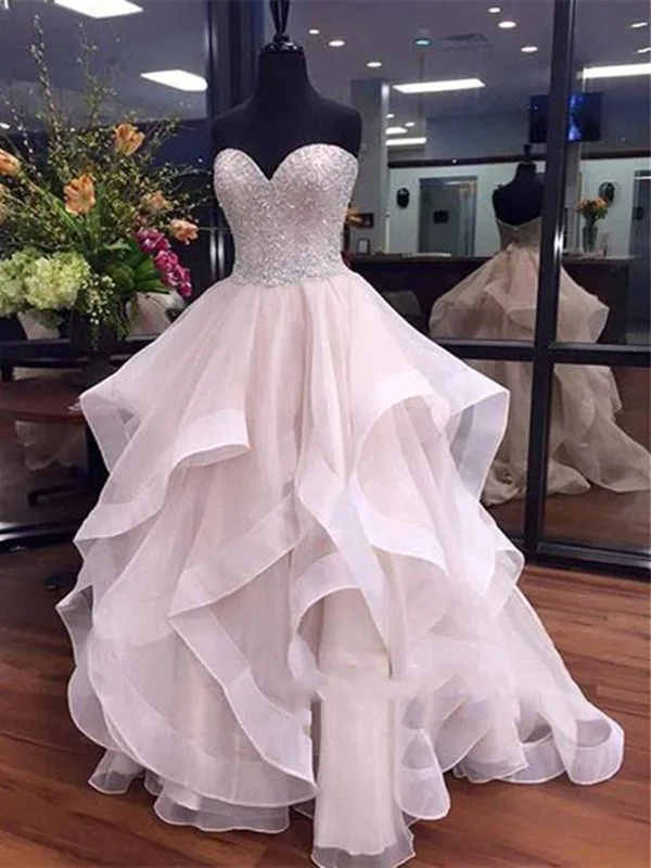 All Season Fashion Collection Custom Made Sweetheart Neck Floor-length Beading Organza Prom Dresses, Formal Gowns, Evening Dresses