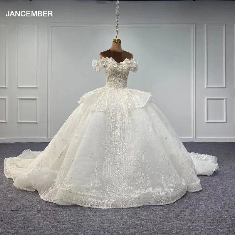 Fashion Forward Jancember Factory Wholesale Brand New Wedding Dresses For Women Organza Cap sleeve Wedding Gown Beading Lace Up Robe De Mariée