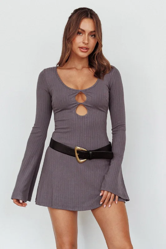 Huge Savings On Parisian Styles Press Pause Long Sleeve Cut-Out Mini Dress Charcoal