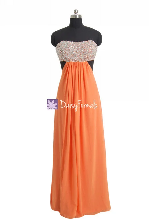 Huge Discounts This Week Orange Flirty Prom Dress Long Fashionable Strapless Chiffon Gown Party Dress (PR28512)