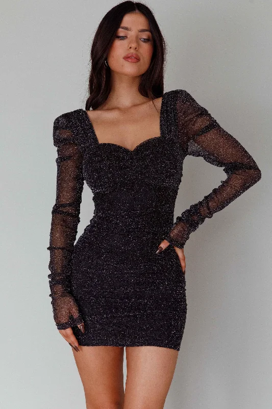 New Styles Just In Ryah Long Sleeve Mini Dress Sparkle Black