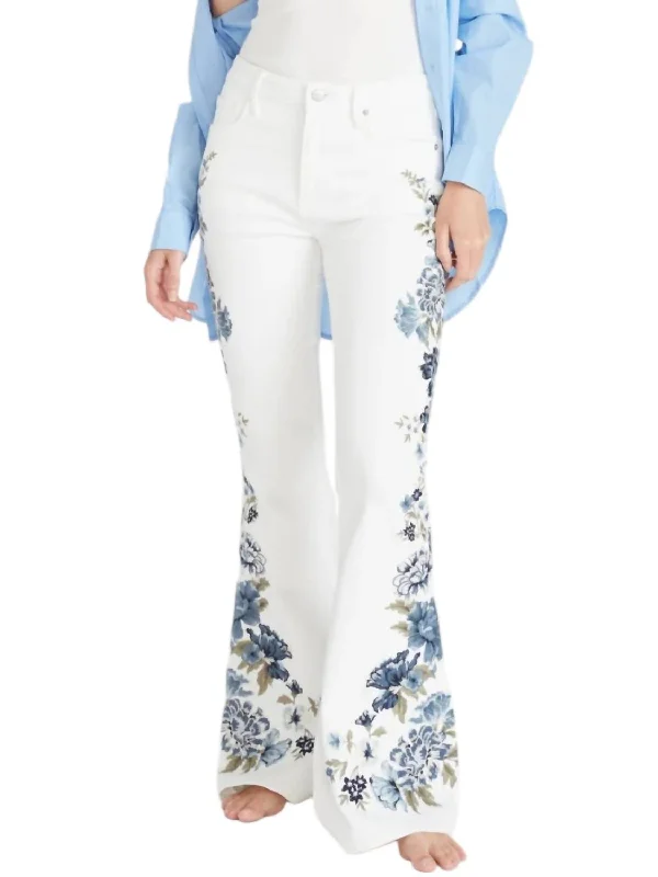 Seasonal Clearance Farrah Flare Jeans In White Bluebell Fleur