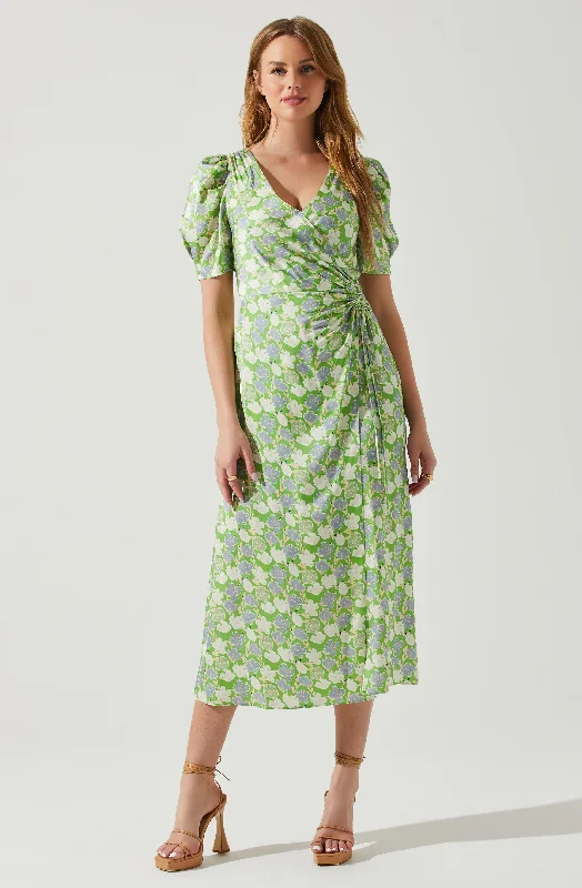 Trendy Clothing Sale Martina Floral Ruched Midi Dress