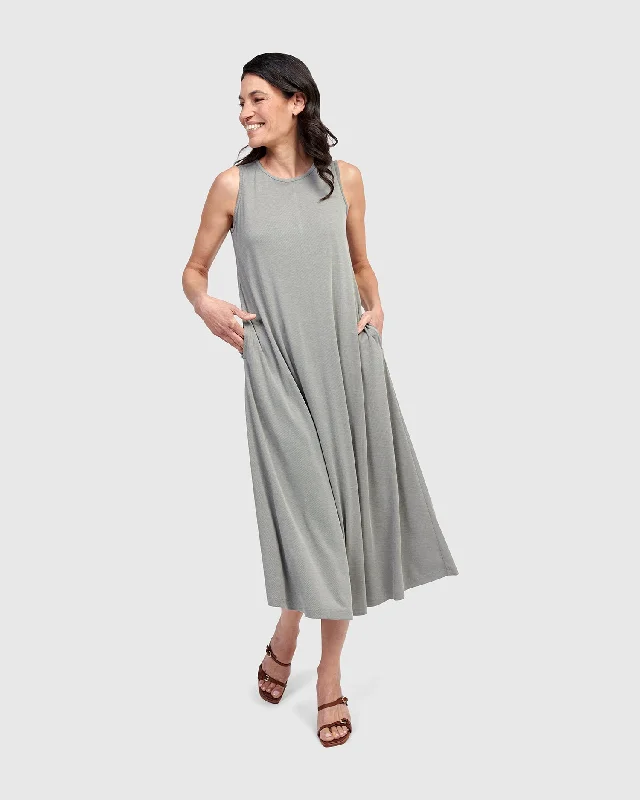 Casual Elegance Essential Sleeveless Midi Dress, Saladine