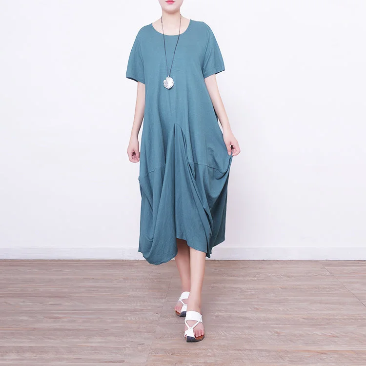 Elegant Details boutique green linen caftans plus size clothing o neck linen maxi dress 2018 asymmetric hem linen caftans