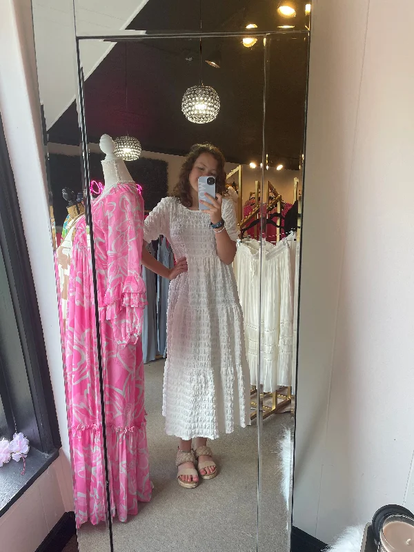 Embrace New Fashion White Textured Maxi Dress