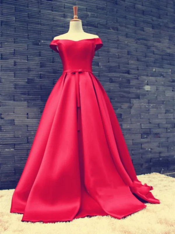 Limited Edition Custom Made Red Off Shoulder Long Prom Gown, Red Prom Dresses, Long Red Formal Dresses