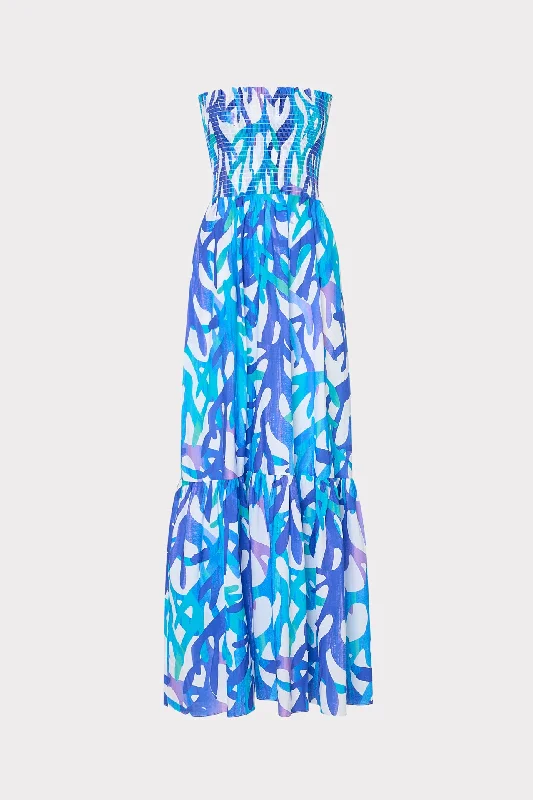 Last Chance Sale Olen Under The Sea Strapless Maxi Dress