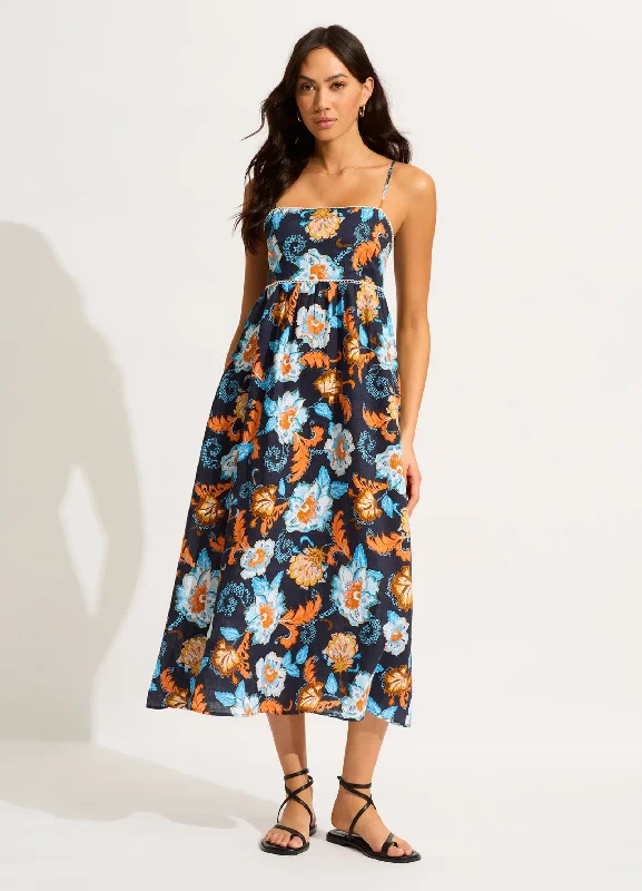 Mid - Week Surprise Spring Festival Midi Dress - True Navy