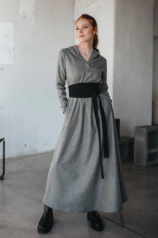 New In This Season Hooded Wool Maxi Dress