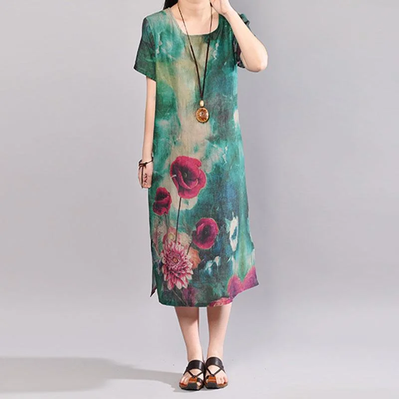 Sleek Design fashion summer maxi dress plus size Retro Short Sleeve Flower Summer Long Dress