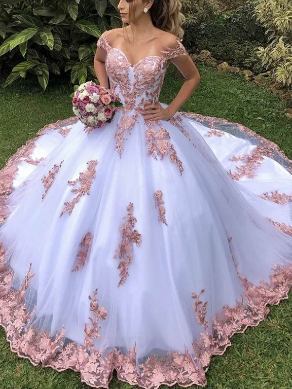 Stupidly Low Prices Off the Shoulder White Lace Long Prom Dresses, Off Shoulder White Lace Formal Evening Dresses, White Ball Gown