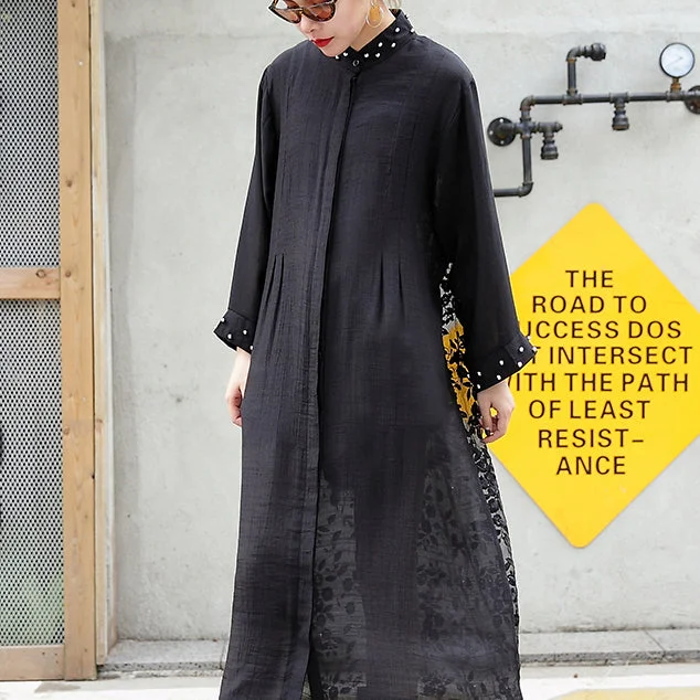 Vibrant Prints boutique black tulle cardigans plus size wild patchwork traveling dress 2018 long sleeve maxi dresses