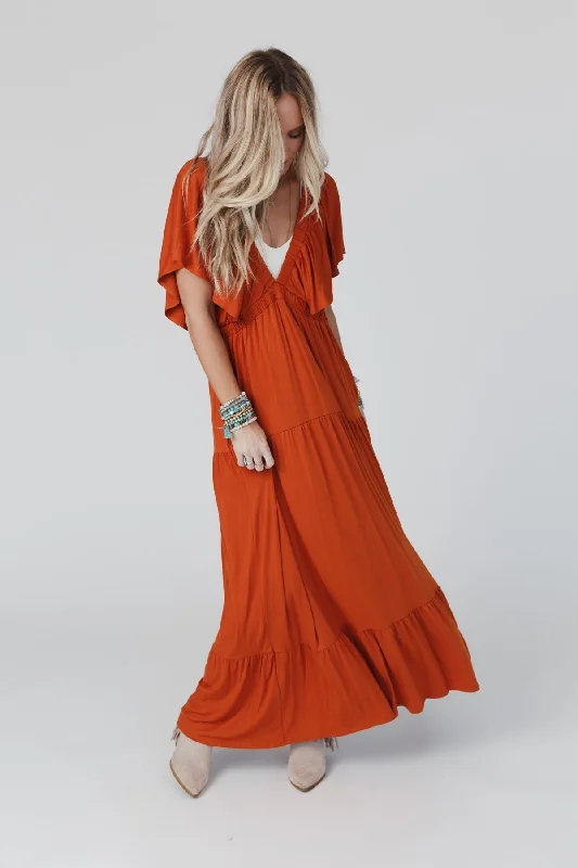 Stupidly Low Prices On Repeat Open Back Ruffle Maxi Dress - Spice