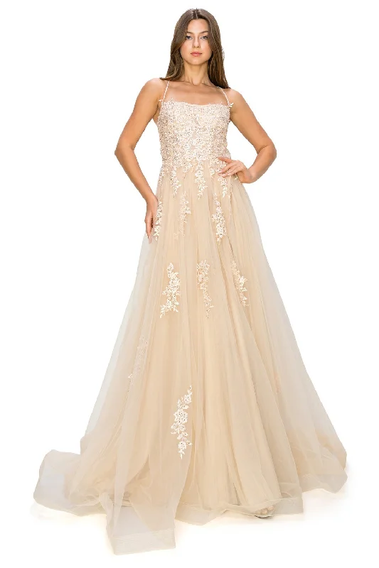 Shop Sales Champagne Lace Applique Tulle A-Line Gown by Cinderella Couture USA AS8031J-CHA - Special Occasion/Curves