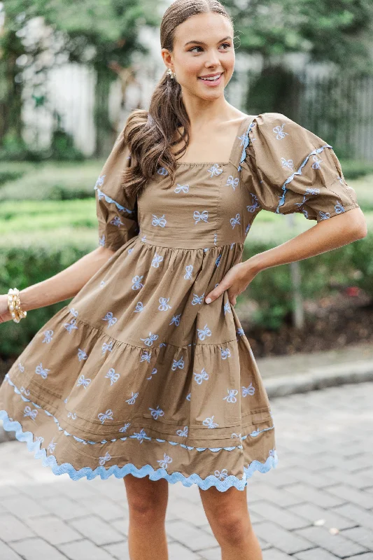 Daily Essentials The Perfect Day Coffee Brown Bow Print Dress