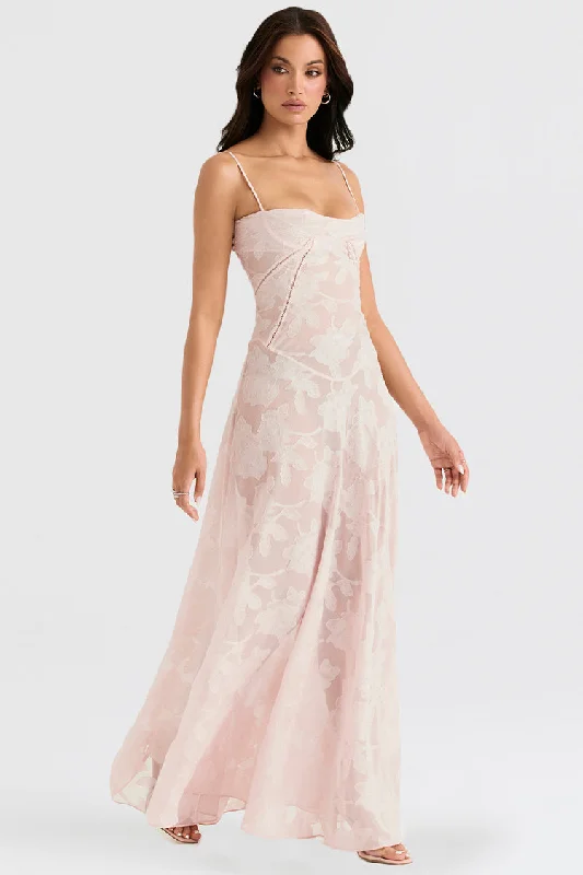 Essentials On Sale Blush of Elegance Lace Maxi Dress