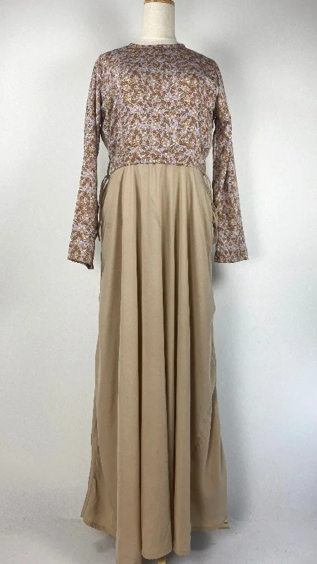 Chic Style, Always In Vogue Long Sleeve Printed Maxi Dress, Beige