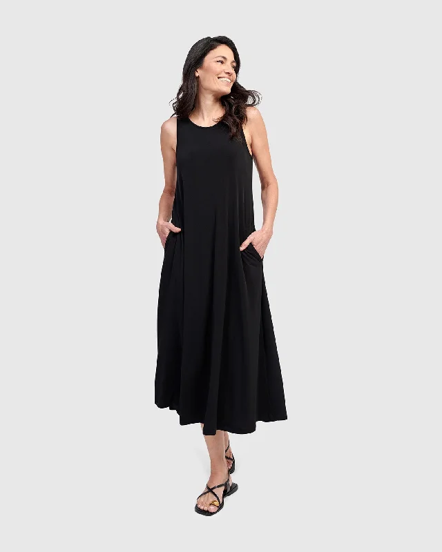 Feminine Charm Essential Sleeveless Midi Dress, Black