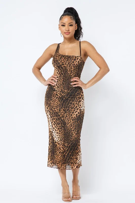 Trend Alert Animal Print Midi Dress With Strap