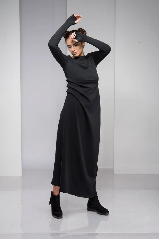 Budget Saver Black Maxi Dress with Waist Accent