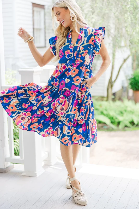 Clearance Event Make It Your Own Navy Blue Floral Tiered Dress