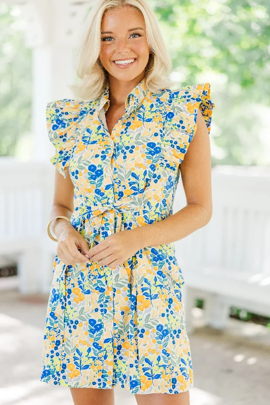 Save Big Know Your Strengths Yellow Ditsy Floral Dress