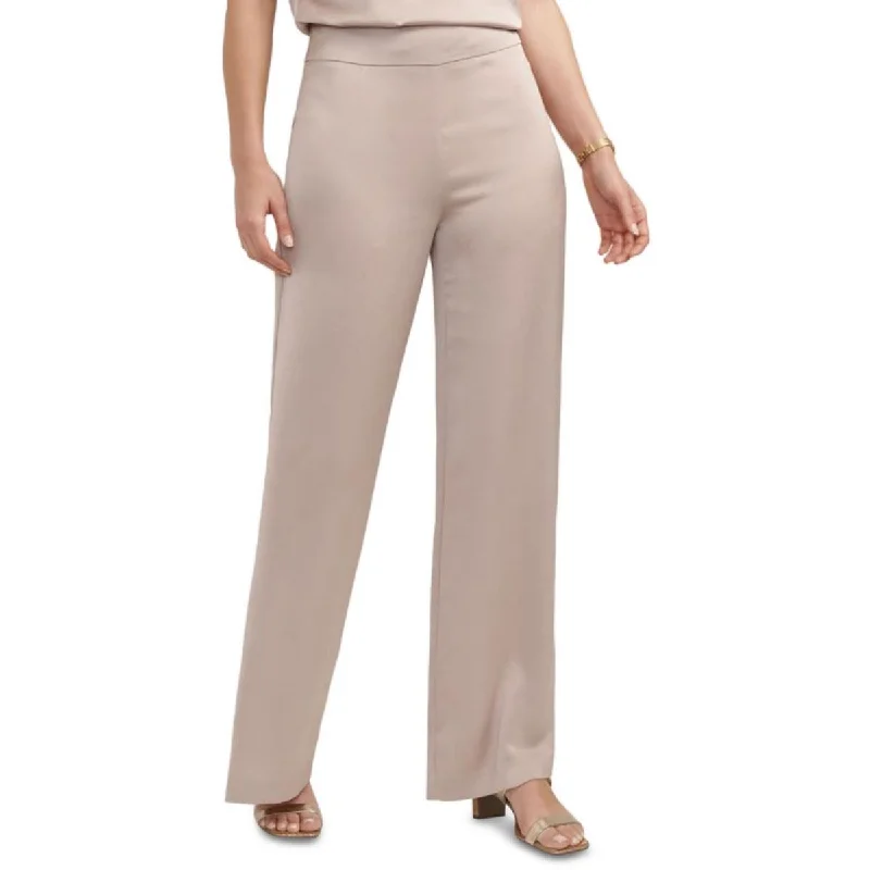 Elegant Style Petites Womens Satin Wide Leg Dress Pants