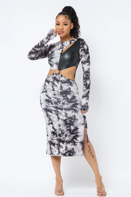 Latest Trends Tie Dye Long Sleeve Midi Dress