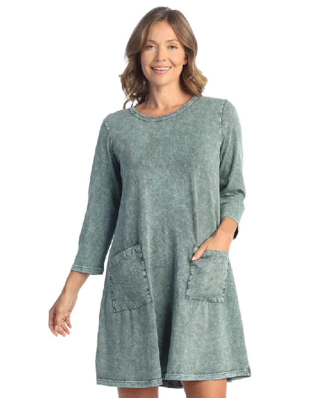 Fashion Forward Teal Mineral Washed Cotton Pocket Dress