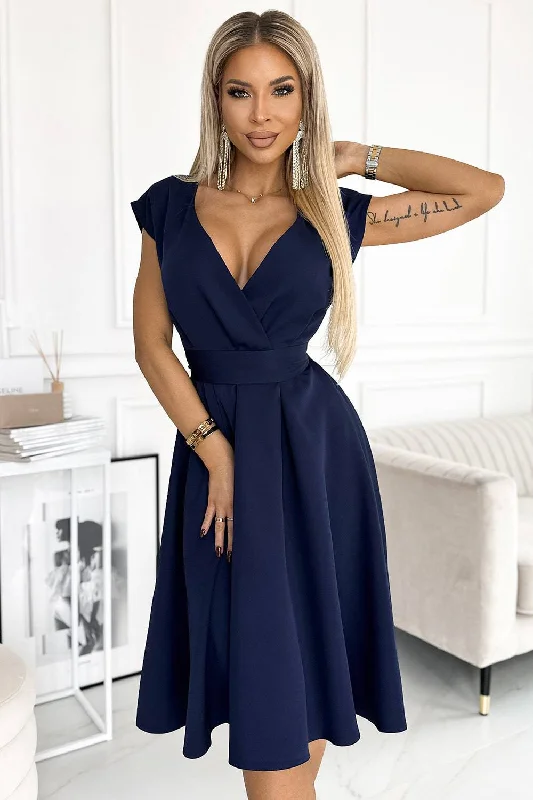 Women's Athletic Clothes Numoco 348-6 SCARLETT - flared dress with a neckline - dark blue Women's Athletic Clothes Numoco 348-6 SCARLETT - flared dress with a neckline - dark blue