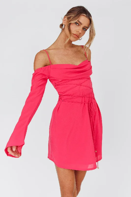 Discounts On Casual Weekend Styles Teava Off-Shoulder Sleeve Laced Mini Dress Hot Pink