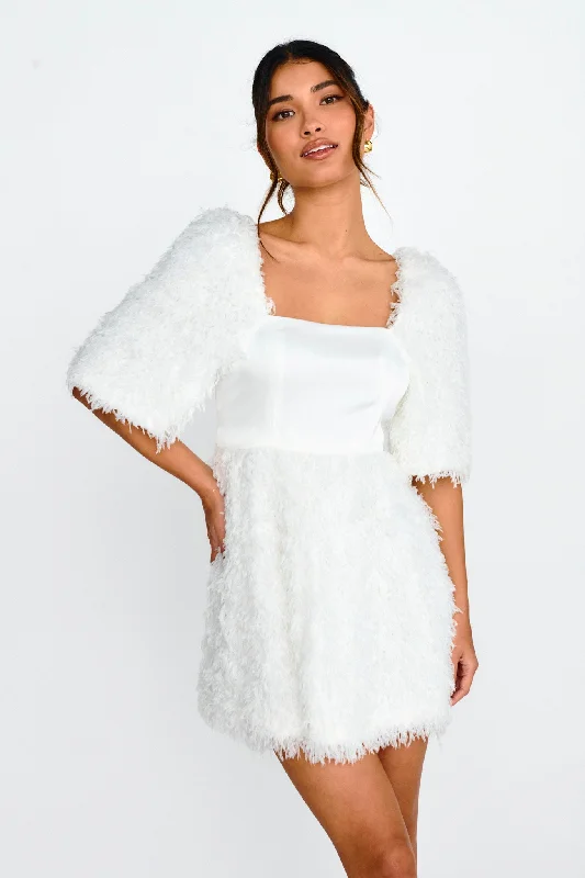 Artful Design Snowflake Fuzzy Mini Dress Off White